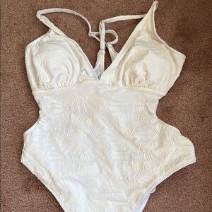 White Floral Textured Swimsuit